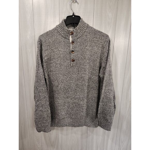 Men's Henley Mock Neck Sweater Preppy Professor Teacher Size XL Gray Casual... - Picture 1 of 7